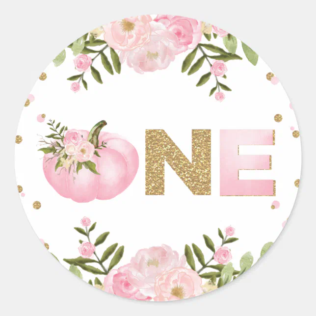 Pumpkin First 1st Birthday Pink Floral Autumn Fall Classic Round ...