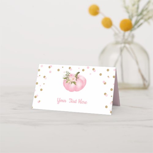 Pumpkin First 1st Birthday Pink  Gold Baby Shower Place Card