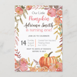 Pumpkin First Birthday Autumn Fall Invitation