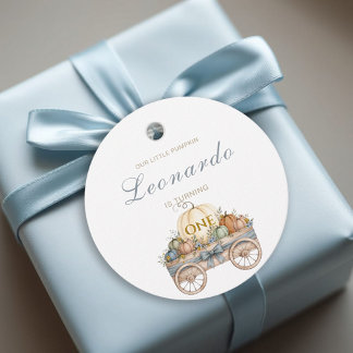 Pumpkin First Birthday, Blue Boy Favor Tags
