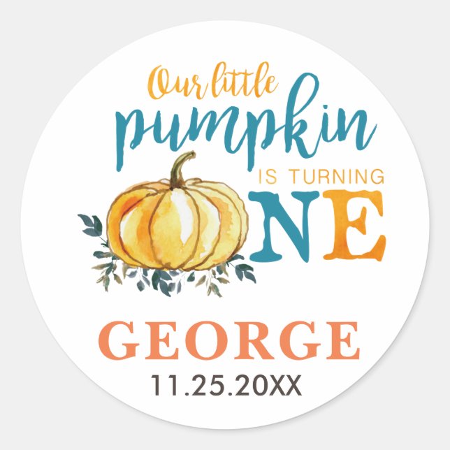 Pumpkin first birthday Boy sticker (Front)