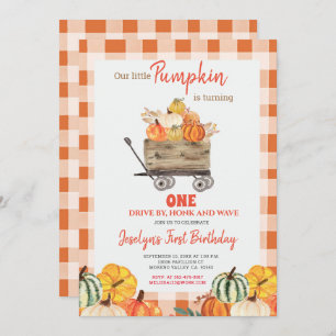 Pumpkin First Birthday Drive By Birthday Invitation