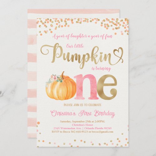 Pumpkin First Birthday  Invitation