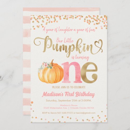 Pumpkin First Birthday Invitation