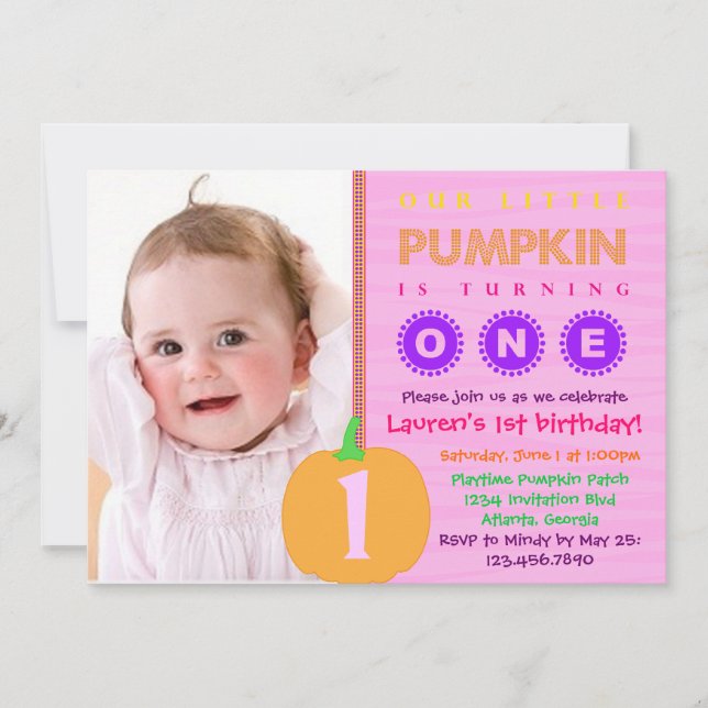 Pumpkin First Birthday Invitation (Front)