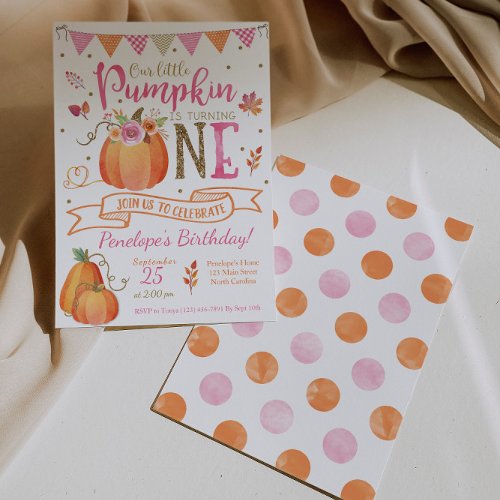 Pumpkin First Birthday Invitation Autumn Fall Invitation