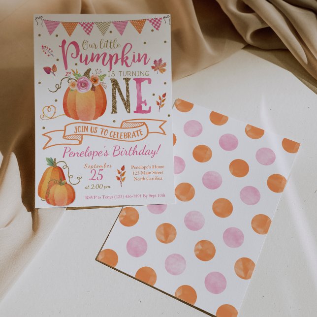 Pumpkin First Birthday Invitation, Autumn Fall Invitation