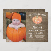 Pumpkin First Birthday Invitation Burlap (Front/Back)