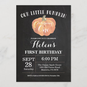 Pumpkin First Birthday Invitation Chalkboard