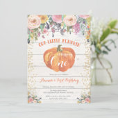 Pumpkin First Birthday Invitation Floral Gold (Standing Front)