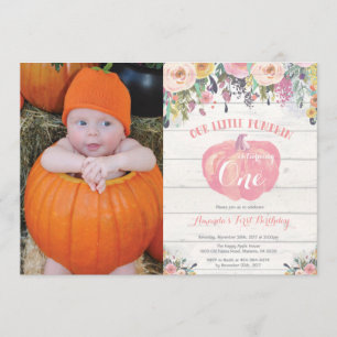 Pumpkin First Birthday Invitation Floral Rustic