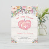 Pumpkin First Birthday Invitation Floral Rustic (Standing Front)