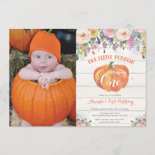 Pumpkin First Birthday Invitation Floral Rustic
