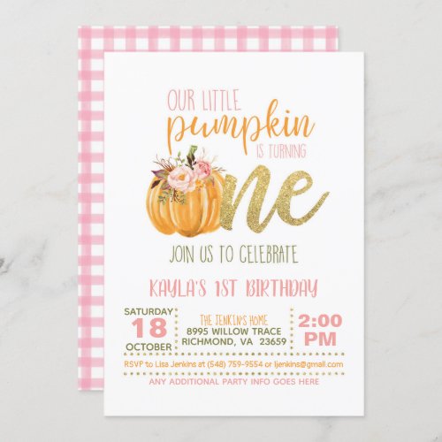 Pumpkin First Birthday Invitation _ Girl 3