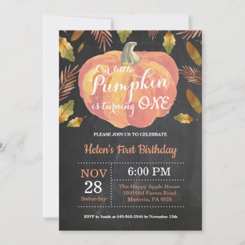 Pumpkin First Birthday Invitation Orange