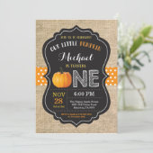 Pumpkin First Birthday Invitation Orange Burlap (Standing Front)
