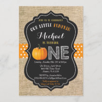 Pumpkin First Birthday Invitation Orange Burlap