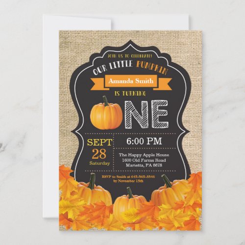 Pumpkin First Birthday Invitation Orange Burlap