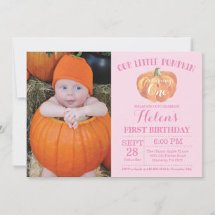 Pumpkin First Birthday Invitation Pink