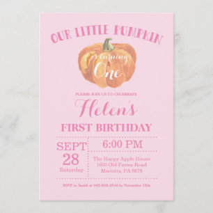 Pumpkin First Birthday Invitation Pink