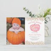 Pumpkin First Birthday Invitation Pink and Gold (Standing Front)
