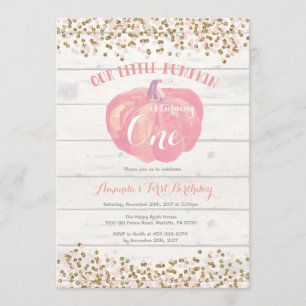 Pumpkin First Birthday Invitation Pink and Gold