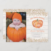 Pumpkin First Birthday Invitation Pink and Gold (Front/Back)