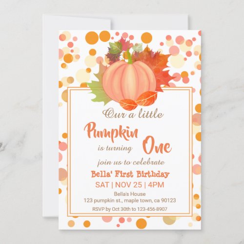 Pumpkin First Birthday Invitations