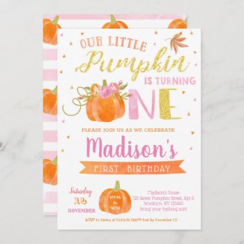 Pumpkin First Birthday Invitations Autumn Fall by SugarPlumPaperie at Zazzle