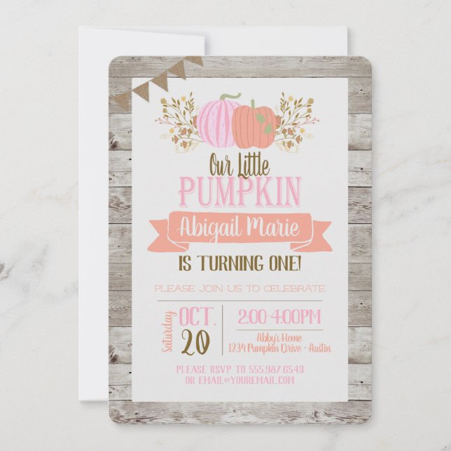 Pumpkin First Birthday Little Girl Invitation (Front)