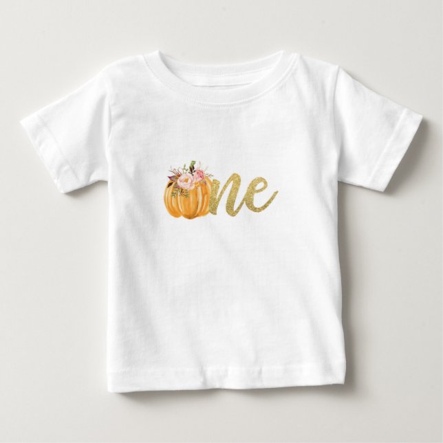 Pumpkin First Birthday ONE Shirt - Floral (Front)