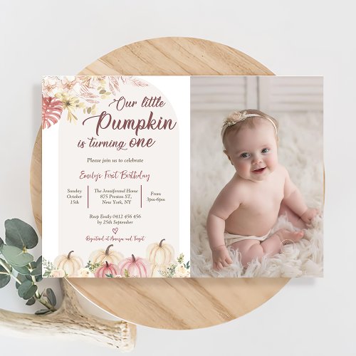 Pumpkin First Birthday Our Little Pumpkin Photo Invitation