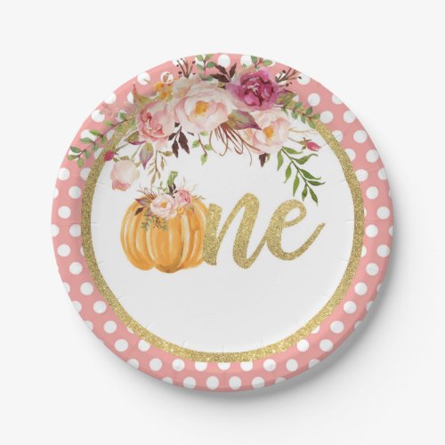 Pumpkin First Birthday Paper Plate _ Floral Dots