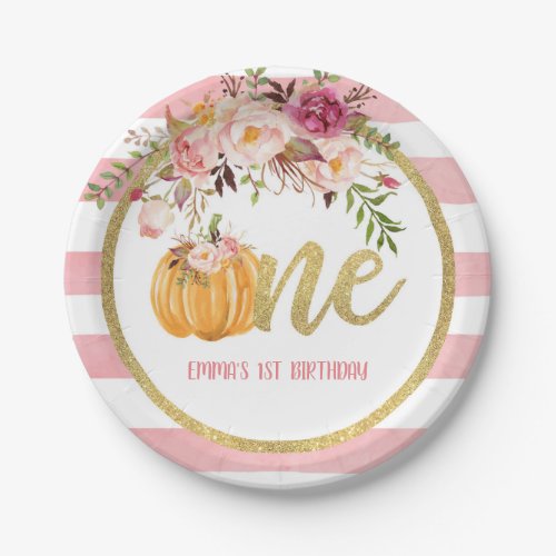 Pumpkin First Birthday Paper Plate _ Floral St C