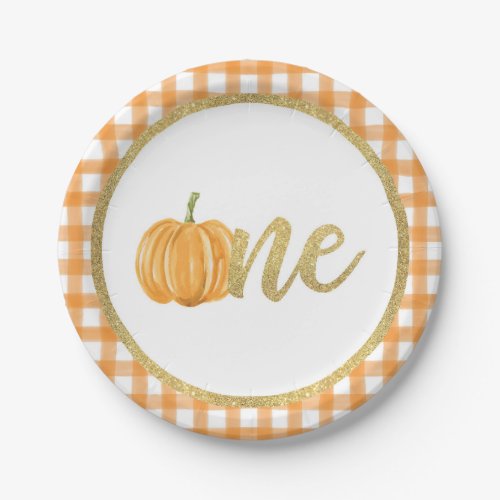 Pumpkin First Birthday Paper Plate _ Orange Plaid