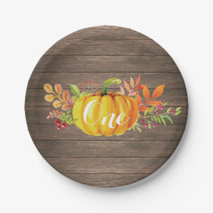 Pumpkin First Birthday Rustic Fall Autumn Paper Plates