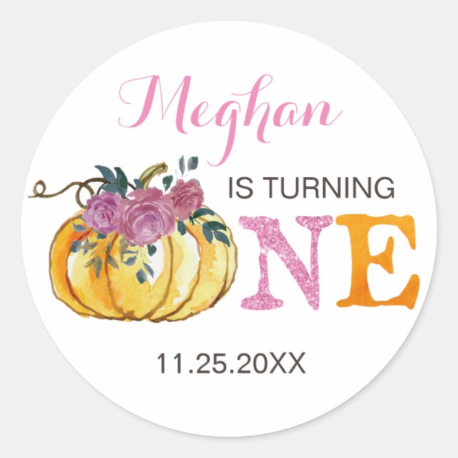 Pumpkin first birthday sticker (Front)