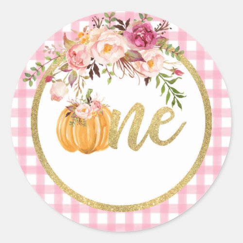 Pumpkin First Birthday Sticker _ Floral Plaid