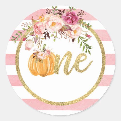 Pumpkin First Birthday Sticker _ Floral Stripe