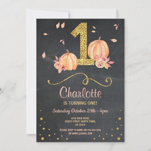 Pumpkin First One Birthday Fall Chalk Invite