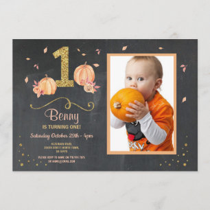 Pumpkin First One Birthday Fall Party Photo Invite