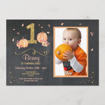 Pumpkin First One Birthday Fall Party Photo Invite by WOWWOWMEOW at Zazzle