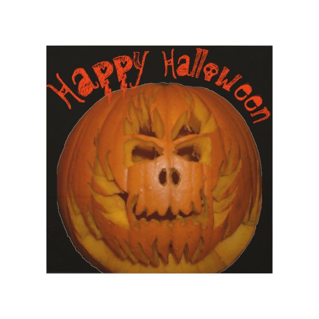 Pumpkin, Flaming Skull Wood Wall Art (Front)