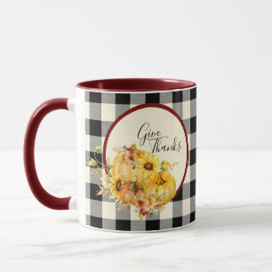 Pumpkin floral and check Thanksgiving Mug