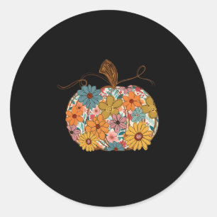 Pumpkin Floral Autumn Fall Season Wildflower Thank Classic Round Sticker