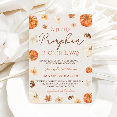 Pumpkin Floral Autumn Gender Neutral Baby Shower Invitation