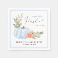 Pumpkin Floral Baby Boy Shower Napkins