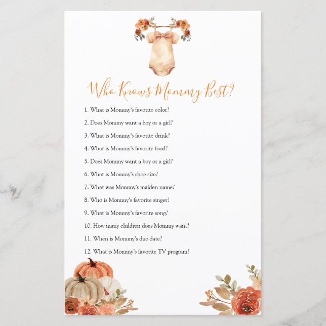Pumpkin Floral Baby Clothes Who Know Mommy Best (Front)