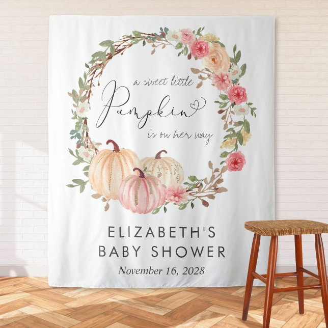 Pumpkin Floral Baby Girl Shower Photo Backdrop (Creator Uploaded)