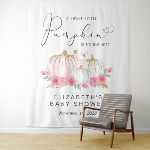Pumpkin Floral Baby Girl Shower Photo Booth Tapestry